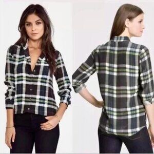 Equipment Femme Brett plaid siIk button down long sleeve blouse Pine